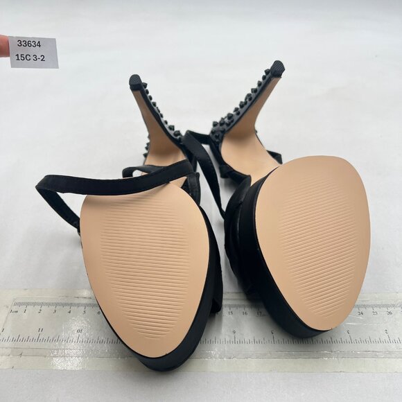 FSJ Black Sexy Open Toe Ankle Strap Platform Sandals High Heel with Rivets Shoes - Picture 7 of 8